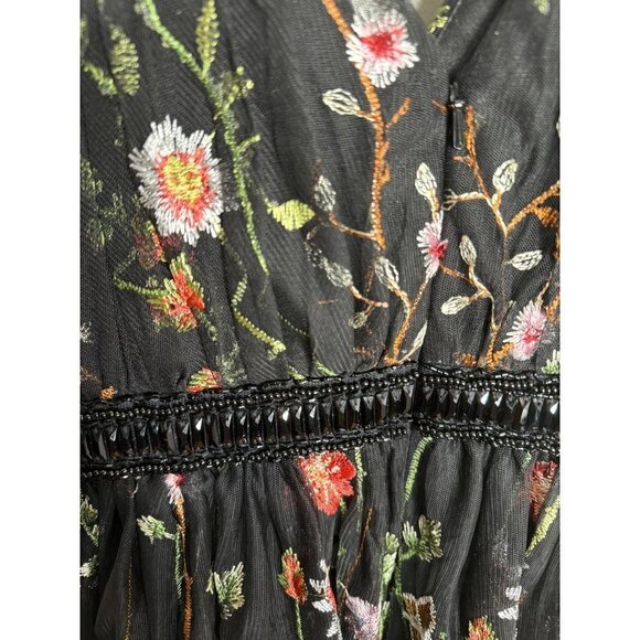 Mac Duggal V-Neck Floral Midi Dress Size 4 NEW Black Colorful Garden Embroidered - Picture 6 of 6